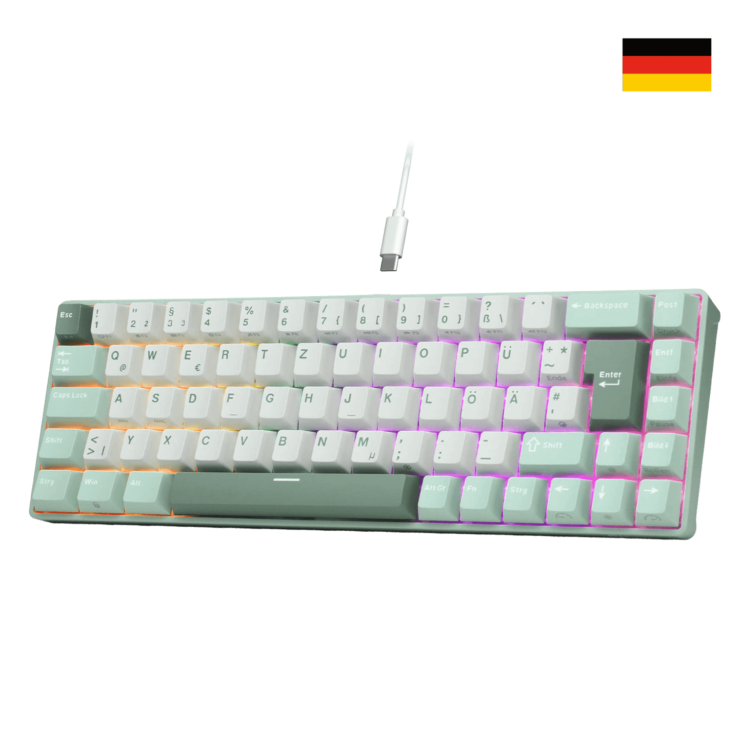RK ROYAL KLUDGE C68 German DE layout Hall Effect Mechanical Gaming Keyboard, 65% HE Magnetic Switch Wired RGB Keyboard, Hot Swappable, Rapid Trigger Adjustable Actuation, 8K Polling Rate, Pro Web Driver for Mac &Win