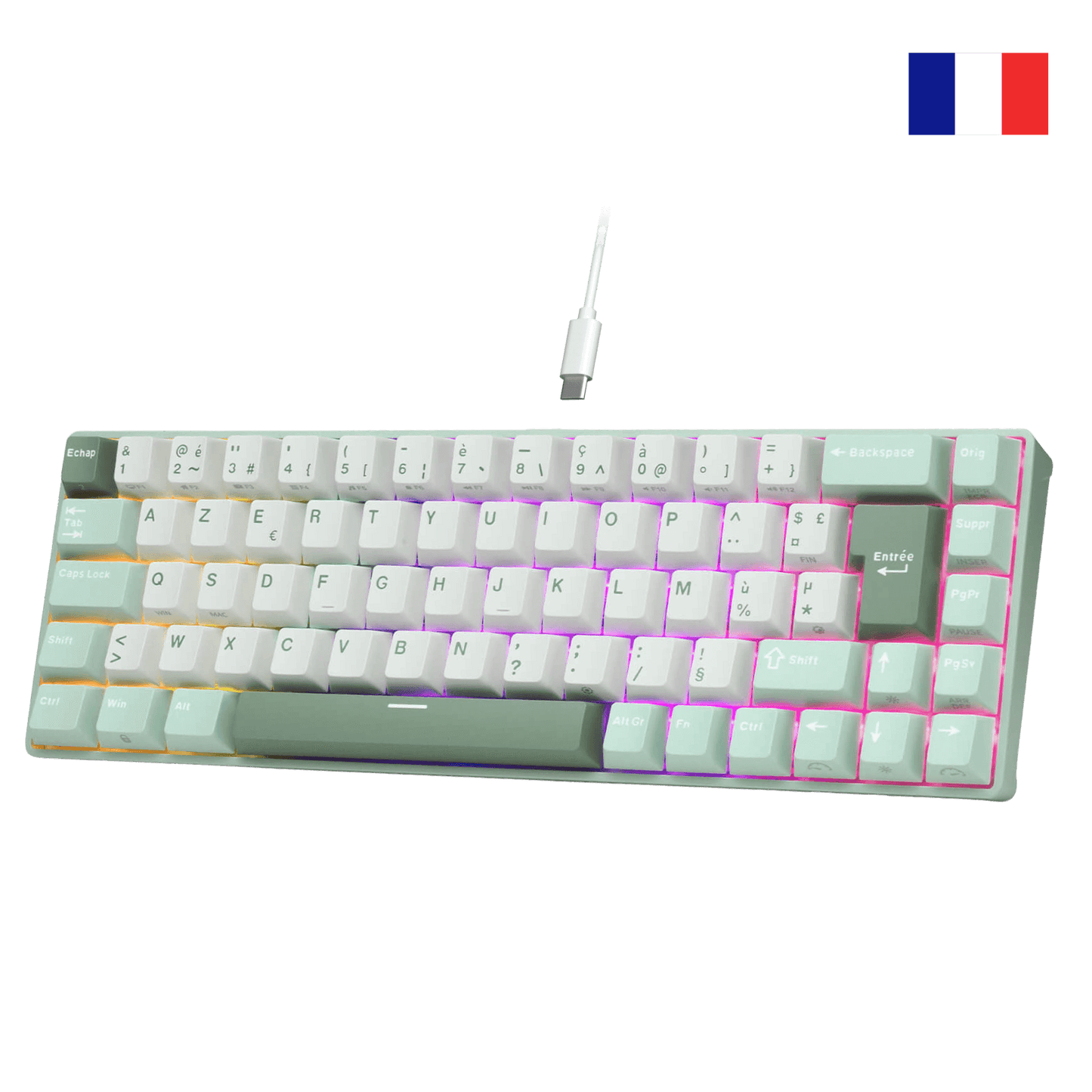 RK ROYAL KLUDGE C68 French FR Layout Hall Effect Mechanical Gaming Keyboard, 65% HE Magnetic Switch Wired RGB Keyboard, Hot Swappable, Rapid Trigger Adjustable Actuation, 8K Polling Rate, Pro Web Driver for Mac &Win