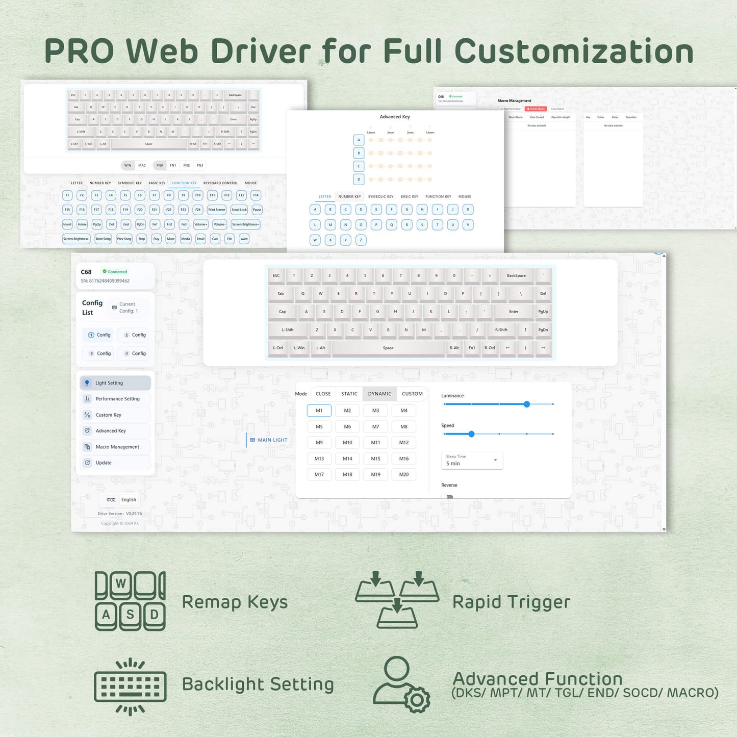 Screenshot of a software interface with customizable settings on a green background