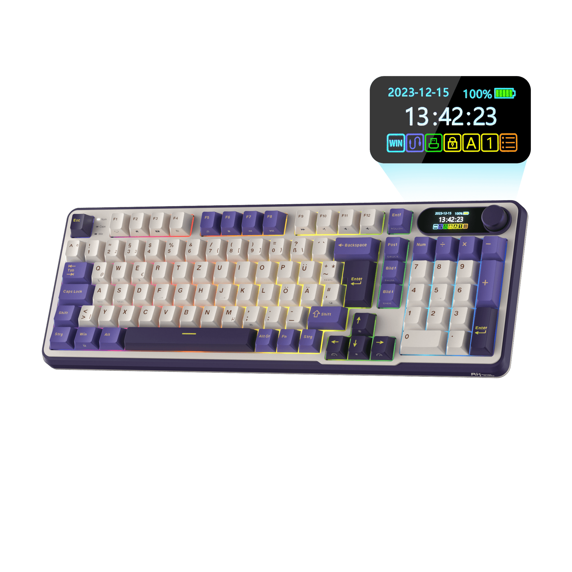 RK ROYAL KLUDGE S98 Mechanische Tastatur mit Smart Display & Knopf, Top Mount 96% Kabellose Mechanische Tastatur BT/2.4G/USB-C, Hot-Swap-fähige, Software-Unterstützung, Massiver Akku, 98 Tasten