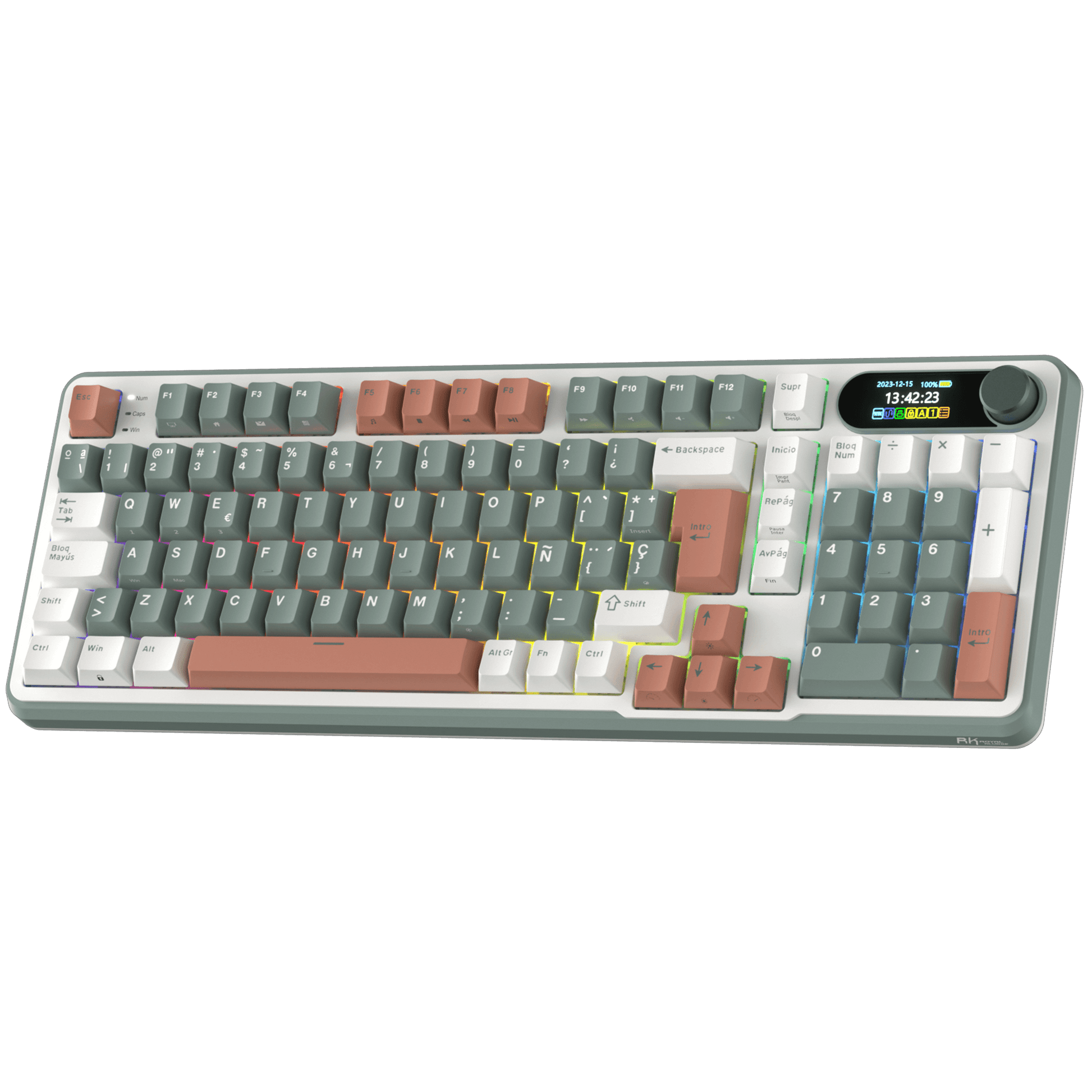 RK ROYAL KLUDGE S98 ES Teclado Mecánico con Smart Display y Botón, Montaje Superior 96% Teclado Mecánico Inalámbrico BT/2.4G/USB-C, Hot-Swappable, Soporte de Software, 98 Teclas, QWERTY