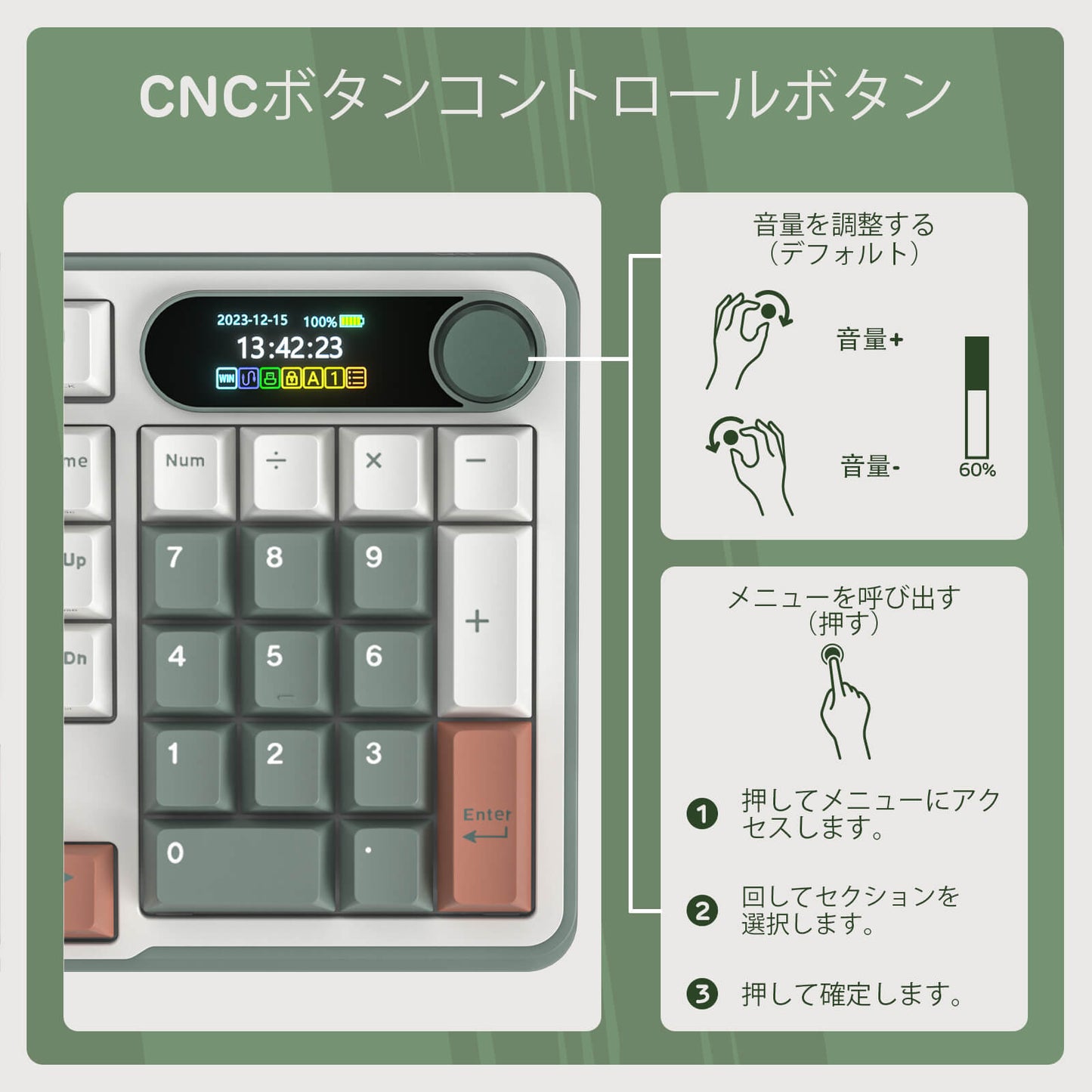 CNC button control panel with digital display and buttons, labeled in Japanese.