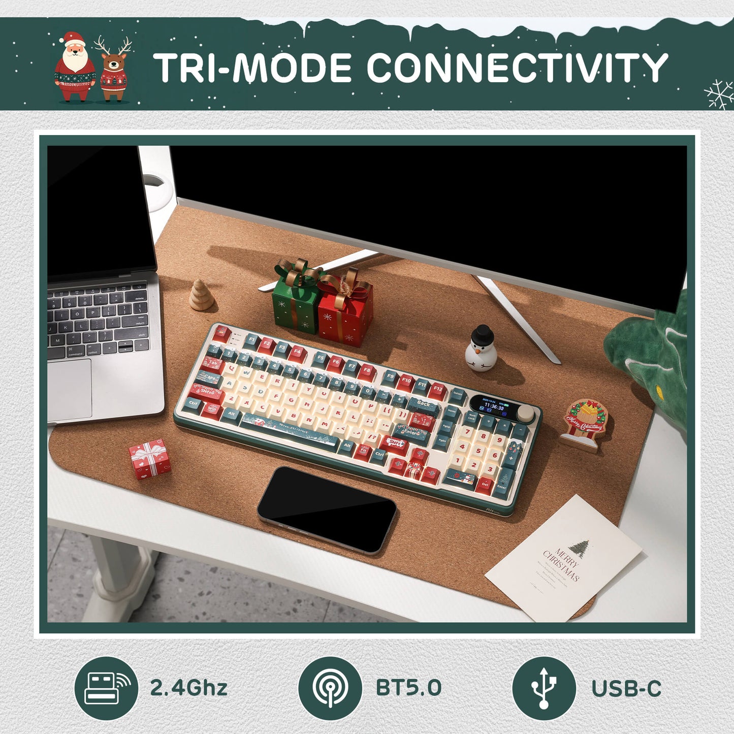 S98 96% Wireless Mechanical Keyboard – 2025 Christmas Limited Edition, perfect gaming keyboard for festive desktop setups and holiday gifts.