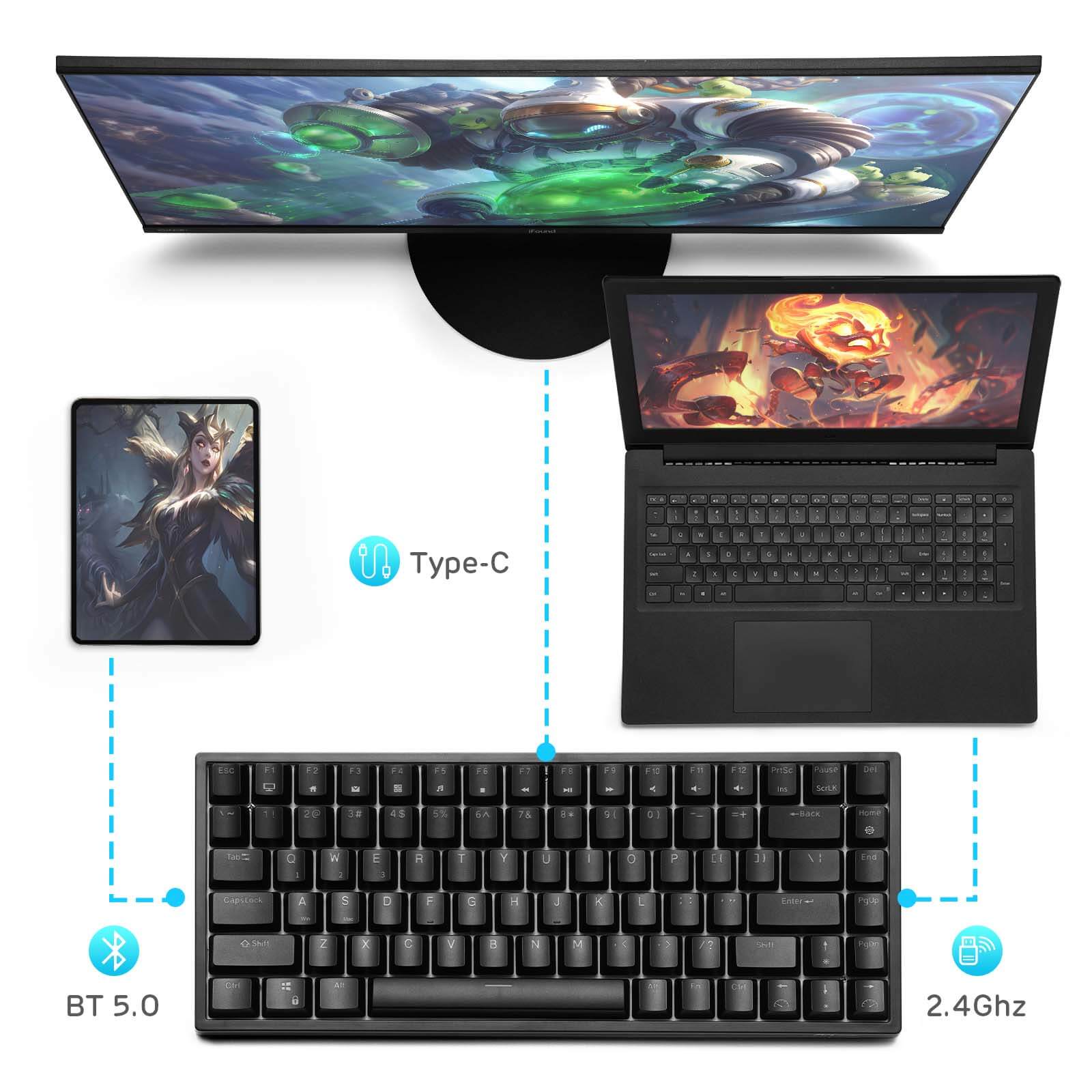 RK84 Blue backlit mechanical gaming keyboard  Triple Mode BT5.0/2.4G/USB-C