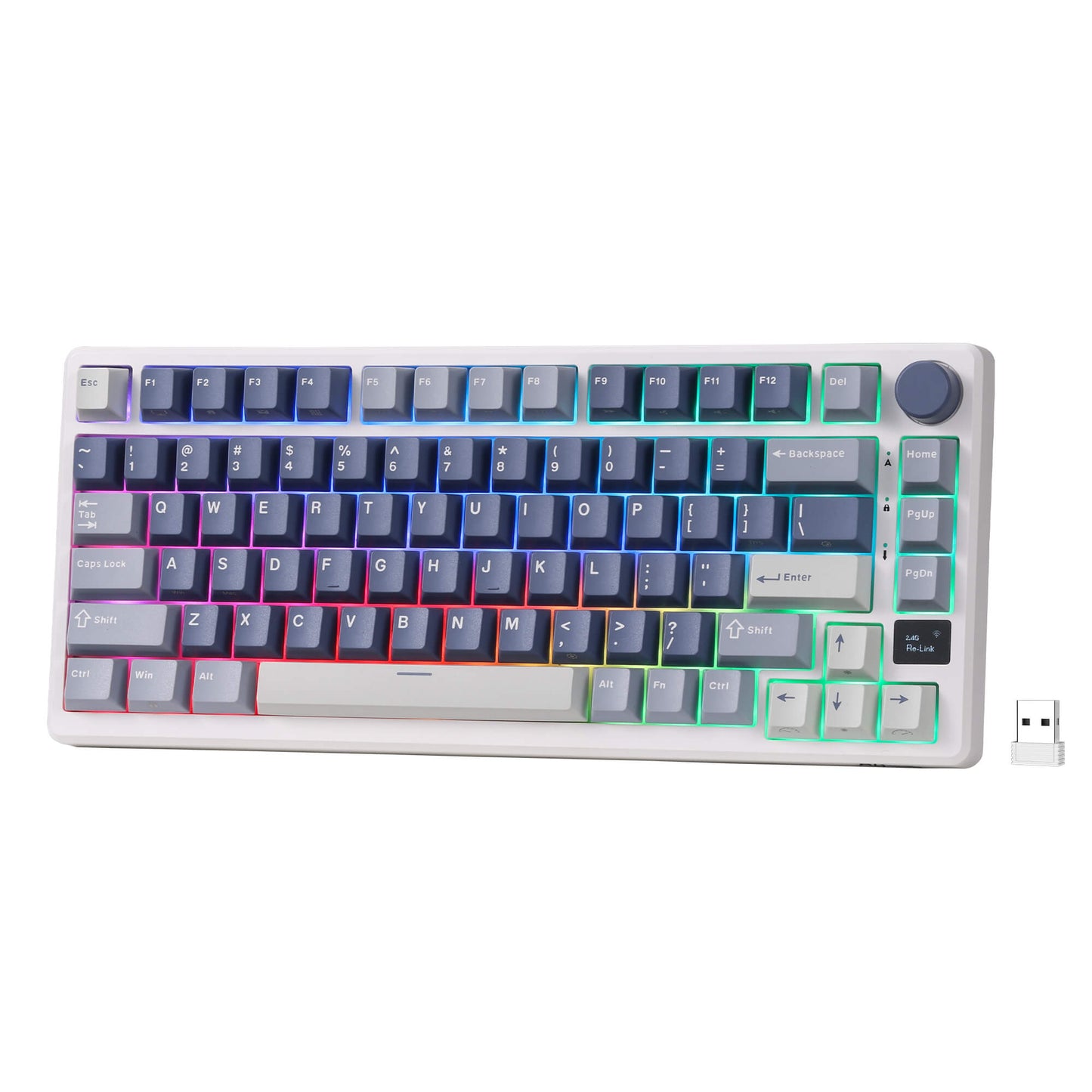 RK ROYAL KLUDGE M75 Wireless Mechanical Keyboard 2.4Ghz/BT5.1/USB-C Gaming Keyboard 75% Layout 81 Keys Gasket Mount with OLED Display & Knob RGB Backlight Hot-Swappable Viridian Switch