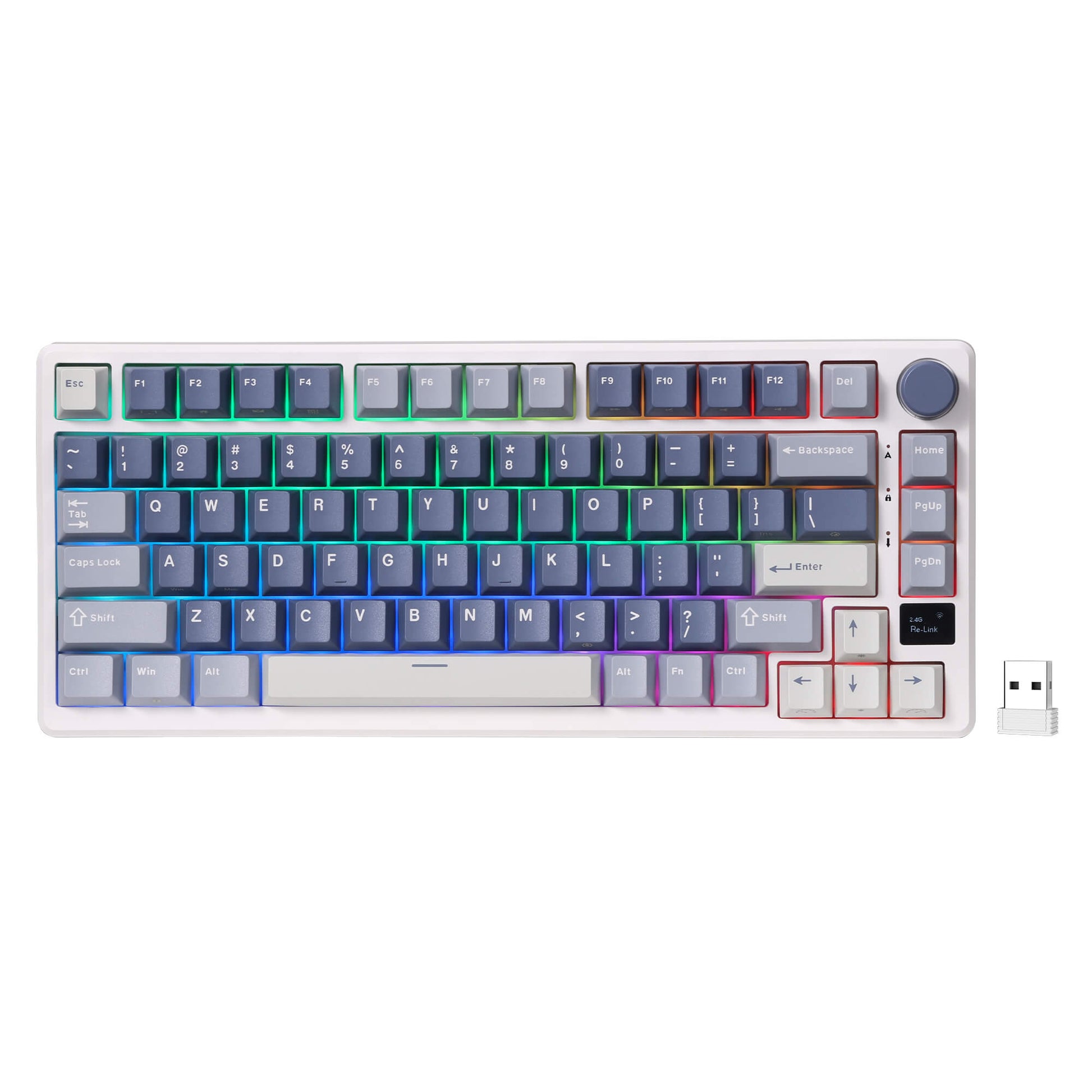 RK ROYAL KLUDGE M75 Wireless Mechanical Keyboard 2.4Ghz/BT5.1/USB-C Gaming Keyboard 75% Layout 81 Keys Gasket Mount with OLED Display & Knob RGB Backlight Hot-Swappable Viridian Switch