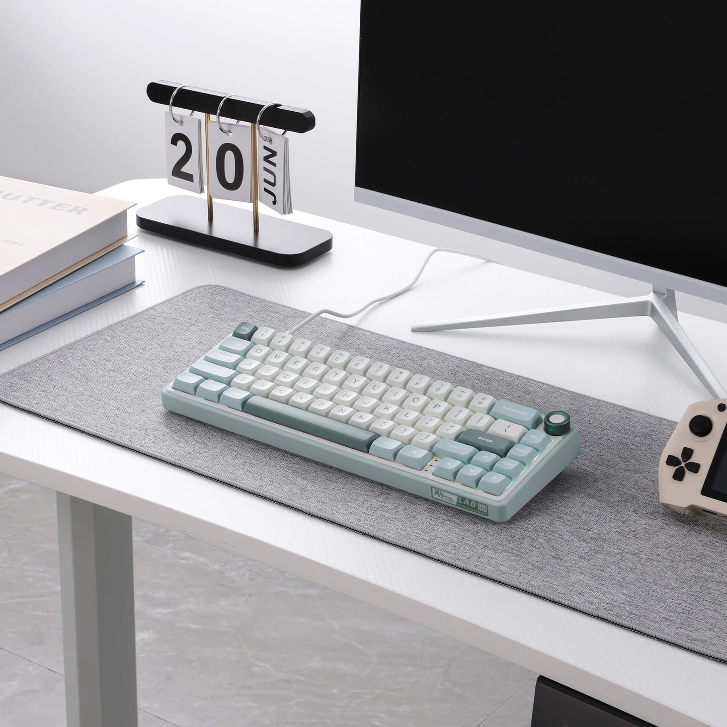 RK ROYAL KLUDGE R65 Wired Mechanical Keyboard with Volume Knob, 60% Percent RGB Backlit Gasket Mount Gaming Keyboard with PBT Keycaps, MDA Profile, QMK/VIA, 66 Keys Hot Swappable Cream Switch, Cyan