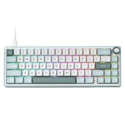RK ROYAL KLUDGE R65 Wired Mechanical Keyboard with Volume Knob, 60% Percent RGB Backlit Gasket Mount Gaming Keyboard with PBT Keycaps, MDA Profile, QMK/VIA, 66 Keys Hot Swappable Cream Switch, Cyan green