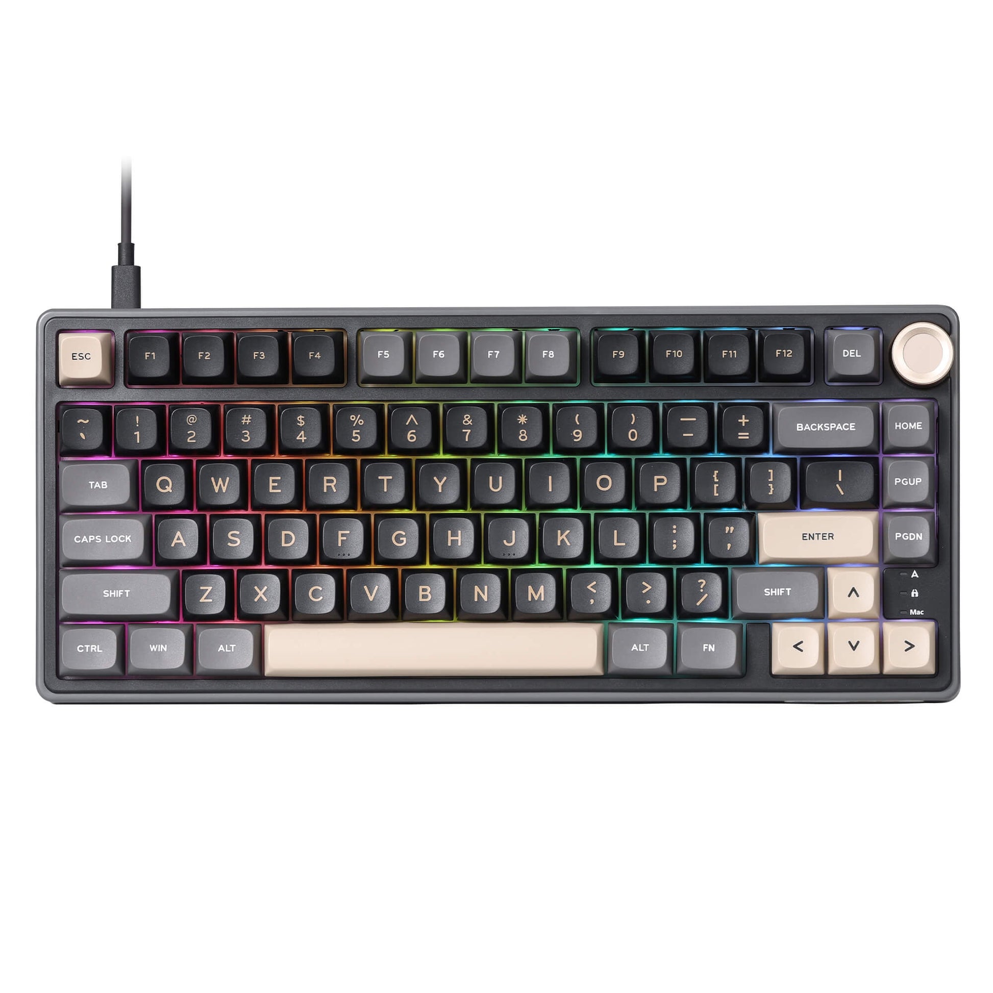 RK ROYAL KLUDGE R75 Mechanical Keyboard Wired with Volume Knob, 75% Custom Gaming Keyboard Gasket Mount RGB Backlit with Software, MDA Profile, PBT Keycaps, Hot Swappable Linear Switch Creamy Sound, black