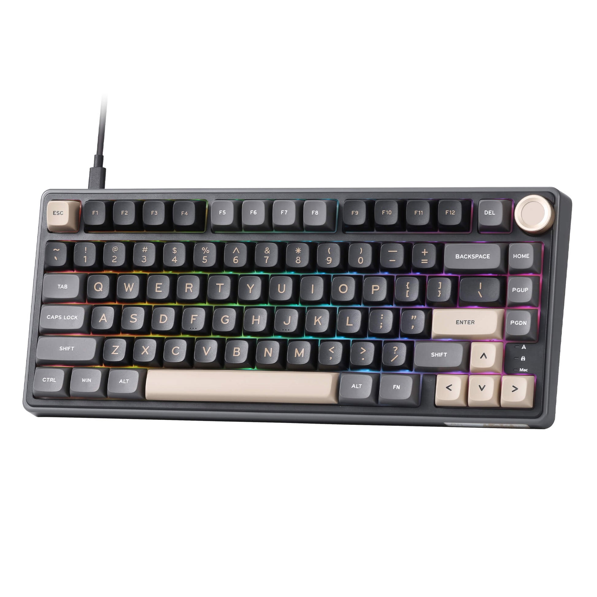 RK ROYAL KLUDGE R75 Mechanical Keyboard Wired with Volume Knob, 75% Custom Gaming Keyboard Gasket Mount RGB Backlit with Software, MDA Profile, PBT Keycaps, Hot Swappable Linear Switch Creamy Sound, black