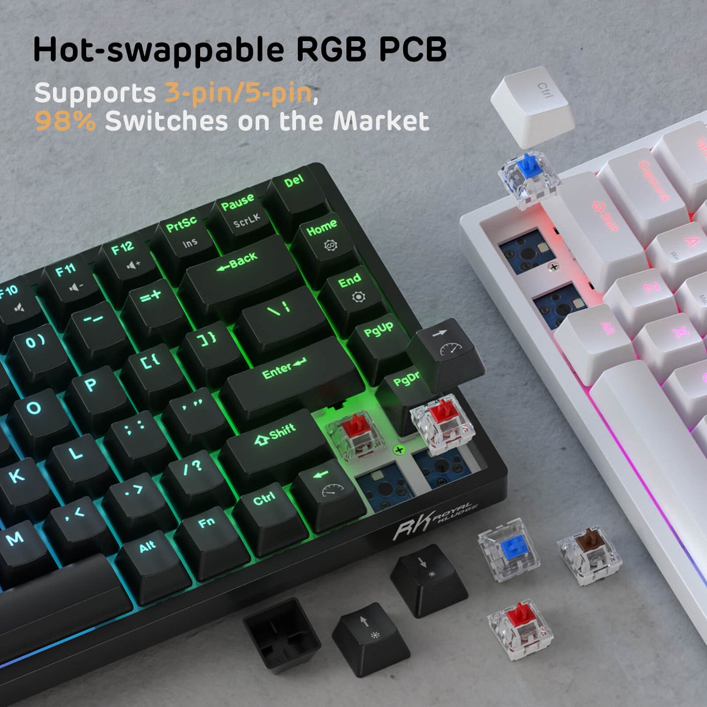 RK ROYAL KLUDGE RK84 Wired RGB 75% Hot Swappable Mechanical Keyboard black