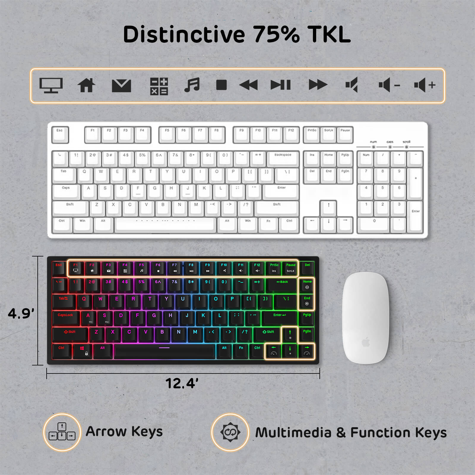 RK ROYAL KLUDGE RK84 Wired RGB 75% 84 Keys Tenkeyless TKL  Hot Swappable Mechanical Keyboard black