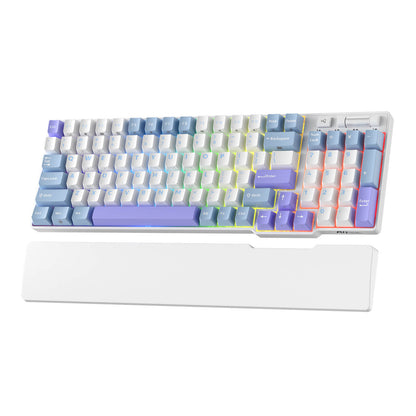 RK ROYAL KLUDGE RK96 RGB Limited Ed, 90% 96 Keys Wireless Triple Mode BT5.0/2.4G/USB-C Hot Swappable Mechanical Keyboard w/Wrist Rest, Software Support & Massive Battery in Taro Milk White