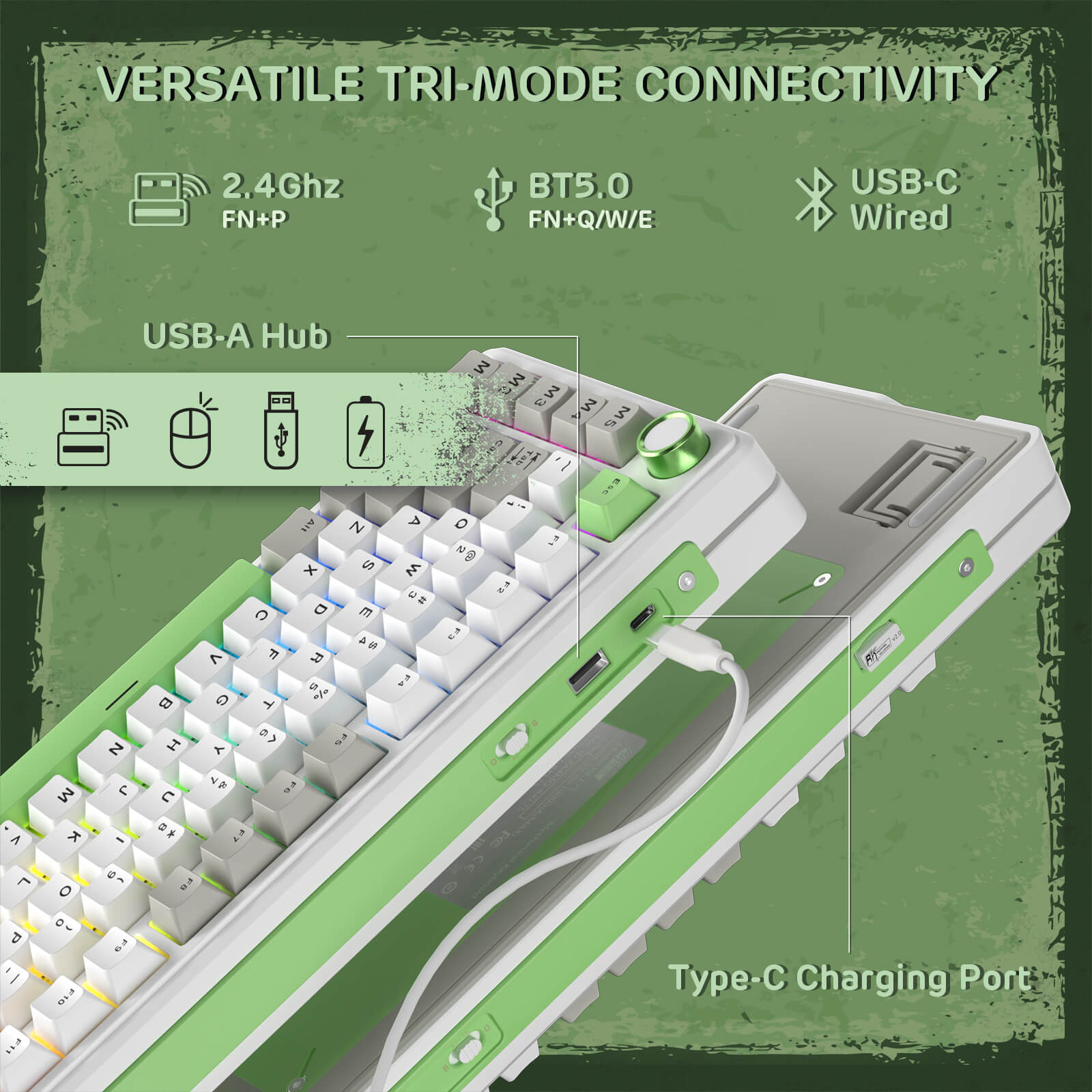 RK ROYAL KLUDGE L75 Gasket Mount Mechanical Keyboard w/Knob /Macro Keys & Touchable Nameplate, Tri-Mode  75% TKL Wireless Keyboard BT/2.4G/USB-C, Hot Swappable, Pro Software, Massive 8000mAh Battery