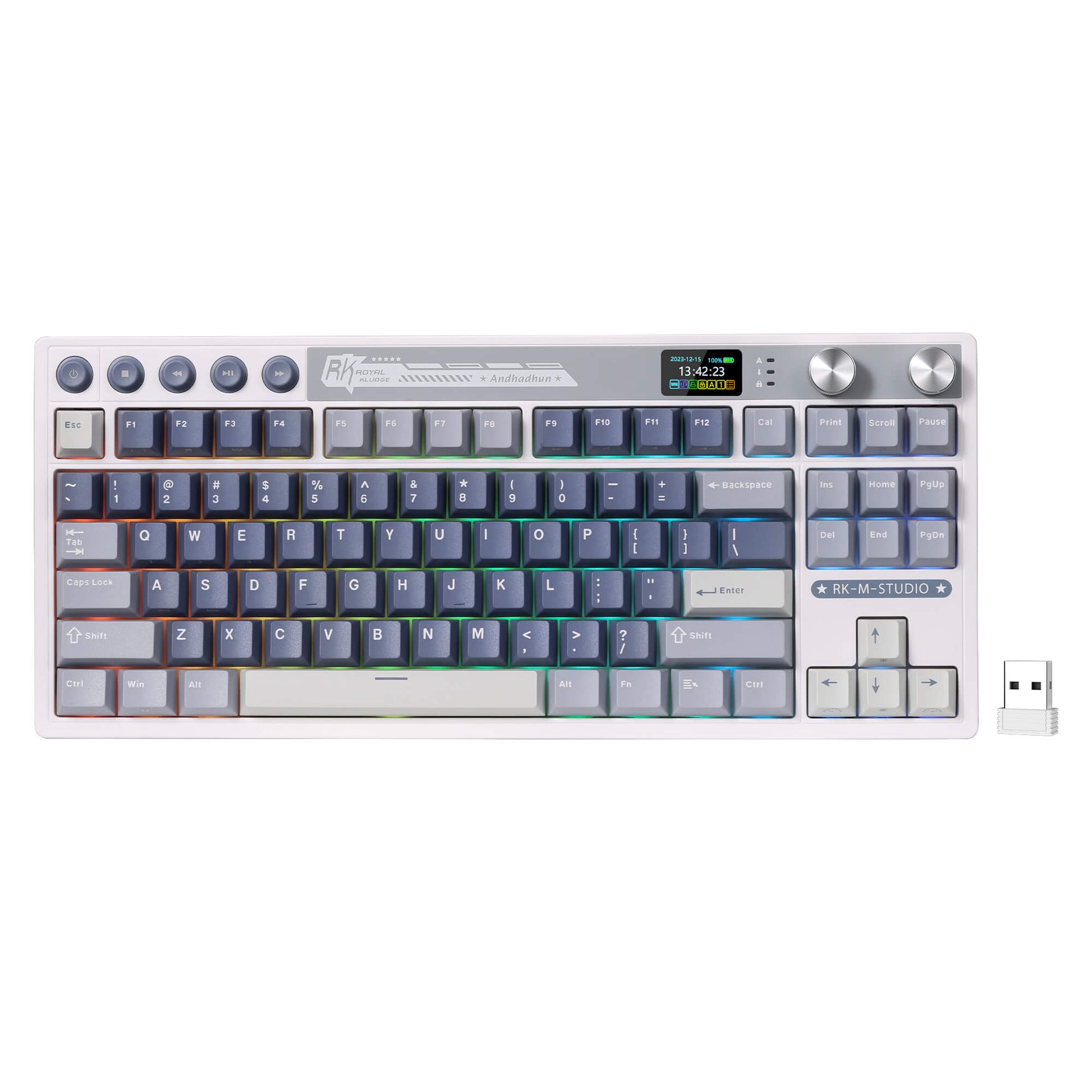 RK ROYAL KLUDGE M87 Wireless Gaming Keyboard with Screen and Dual Knob, 75% Percent 2.4Ghz/Bluetooth/USB-C Gasket Mechanical Keyboard with 7500mAh Battery, RGB Backlit Hot Swappable Cream Switch