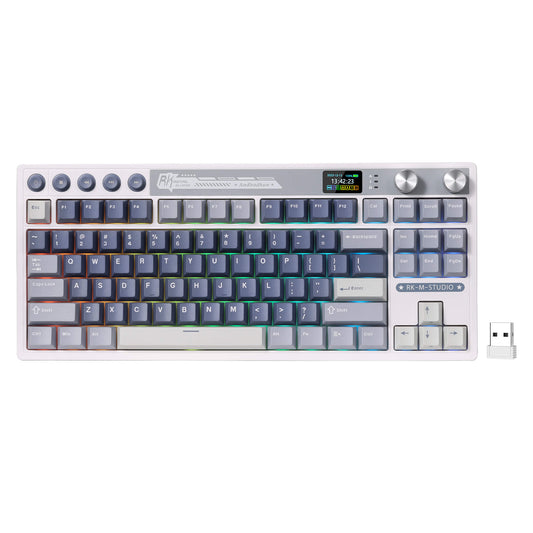 RK ROYAL KLUDGE M87 Wireless Gaming Keyboard with Screen and Dual Knob, 75% Percent 2.4Ghz/Bluetooth/USB-C Gasket Mechanical Keyboard with 7500mAh Battery, RGB Backlit Hot Swappable Cream Switch