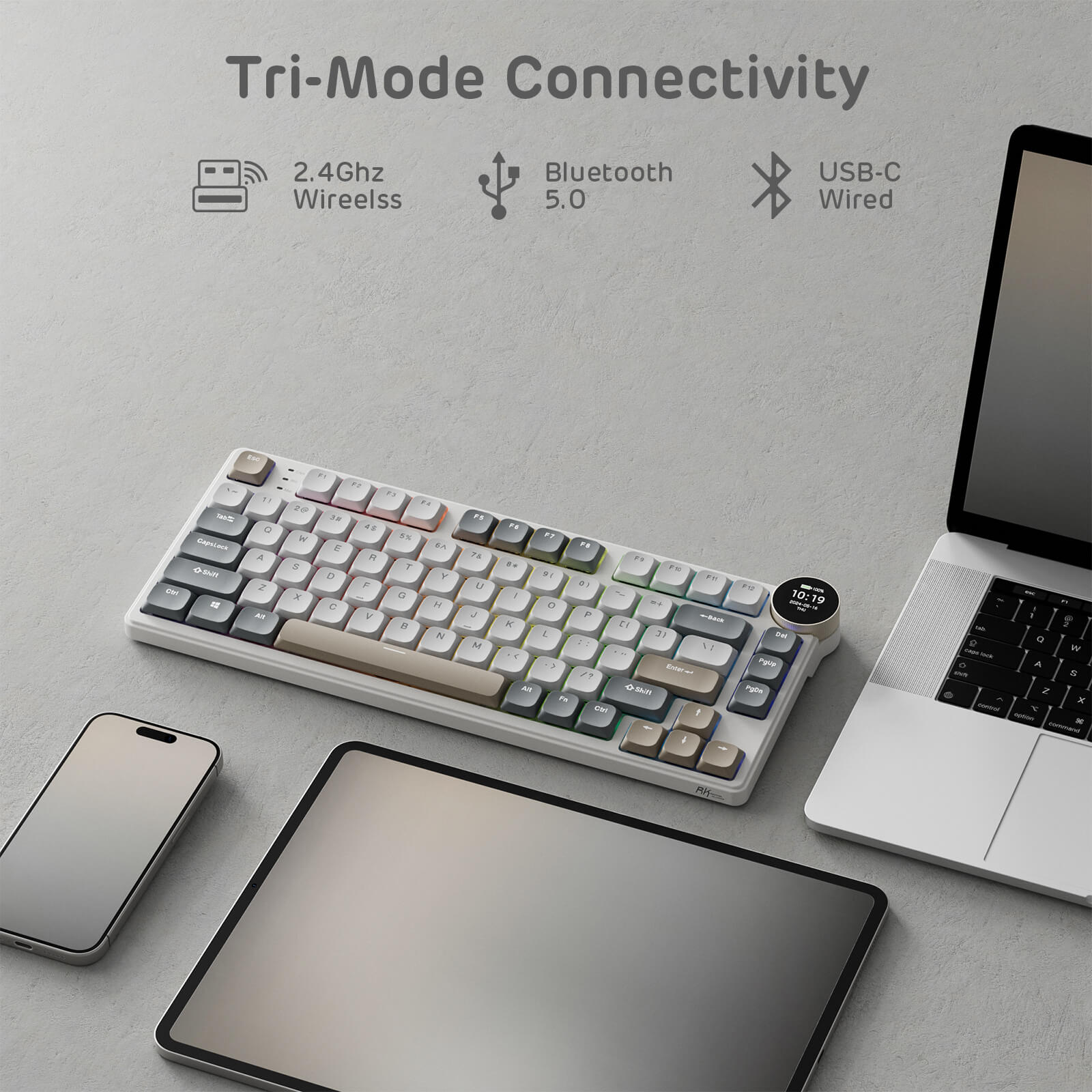 High-performance N80 Mechanical Keyboard with low profile design, supporting tri-mode connectivity, for easy switching between devices