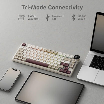 High-performance N80 Mechanical Keyboard with low profile design, supporting tri-mode connectivity, for easy switching between devices