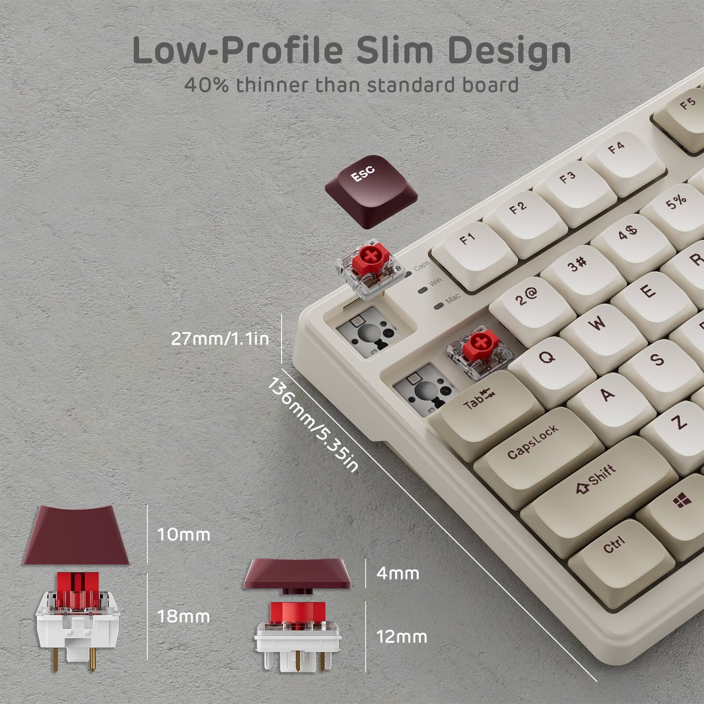 RK ROYAL KLUDGE N80 75% 80 Keys Low-Profile Wireless Mechanical Keyboard 40% slimmer design, featuring low-profile switches and keycaps.