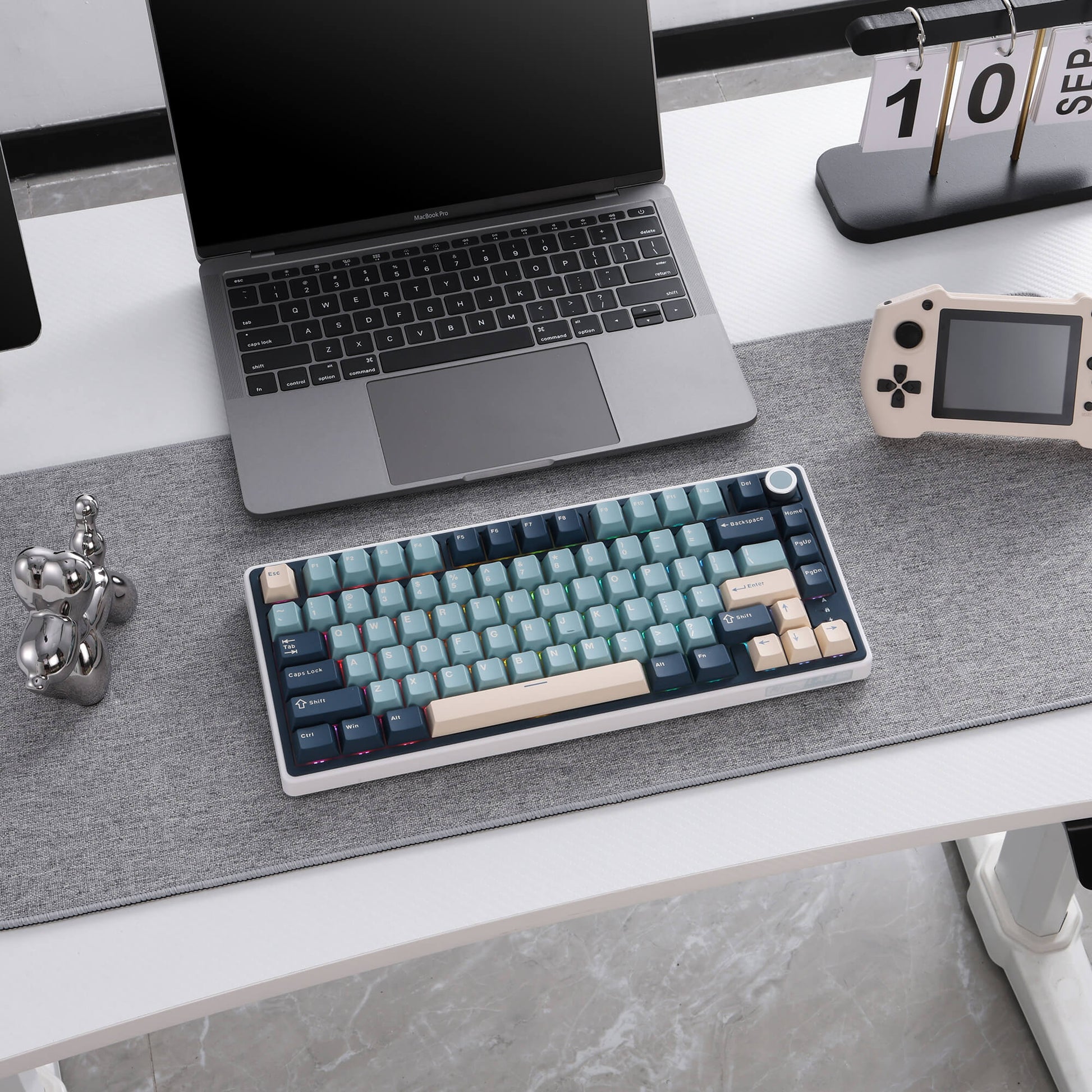 RK ROYAL KLUDGE R75 Wireless Mechanical Keyboard, 75% Percent Custom Gaming Keyboard Gasket Mount RGB Backlit with Knob & PBT Keycaps, BT5.1/2.4GHz/USB-C, QMK/VIA, Hot Swappable Cream Switch, blue