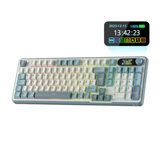 RK ROYAL KLUDGE S98 Mechanische Tastatur mit Smart Display & Knopf, Top Mount 96% Kabellose Mechanische Tastatur BT/2.4G/USB-C, Hot-Swap-fähige, Software-Unterstützung, Massiver Akku, 98 Tasten 