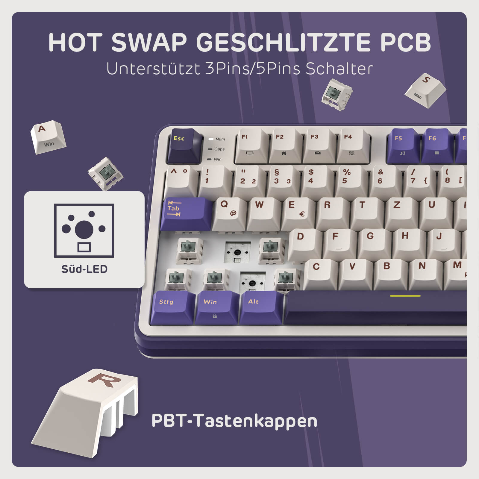 RK ROYAL KLUDGE S98 Mechanische Tastatur mit Smart Display & Knopf, Top Mount 96% Kabellose Mechanische Tastatur BT/2.4G/USB-C, Hot-Swap-fähige, Software-Unterstützung, Massiver Akku, 98 Tasten 