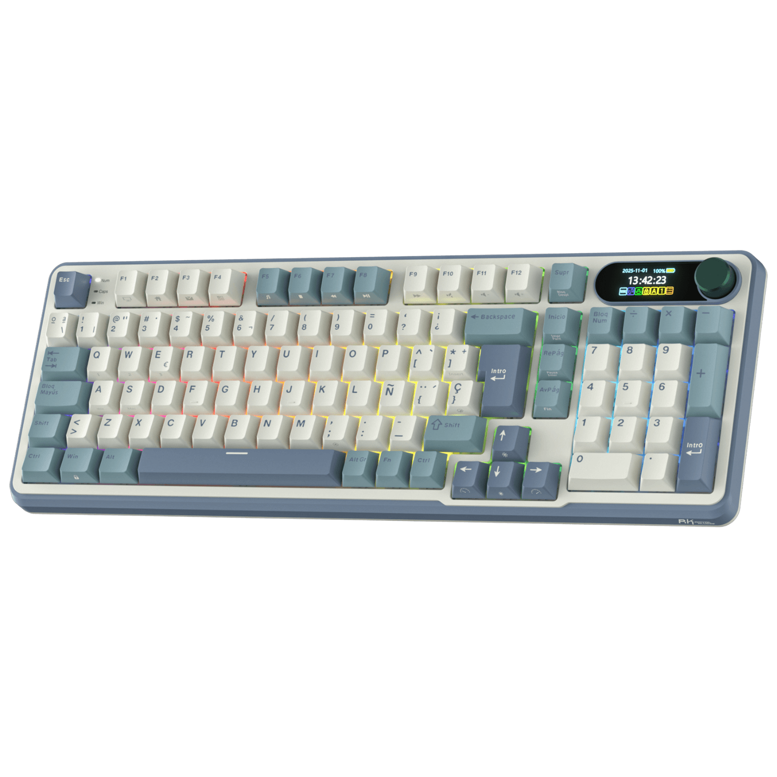 RK ROYAL KLUDGE S98 ES Teclado Mecánico con Smart Display y Botón, Montaje Superior 96% Teclado Mecánico Inalámbrico BT/2.4G/USB-C, Hot-Swappable, Soporte de Software, 98 Teclas, QWERTY