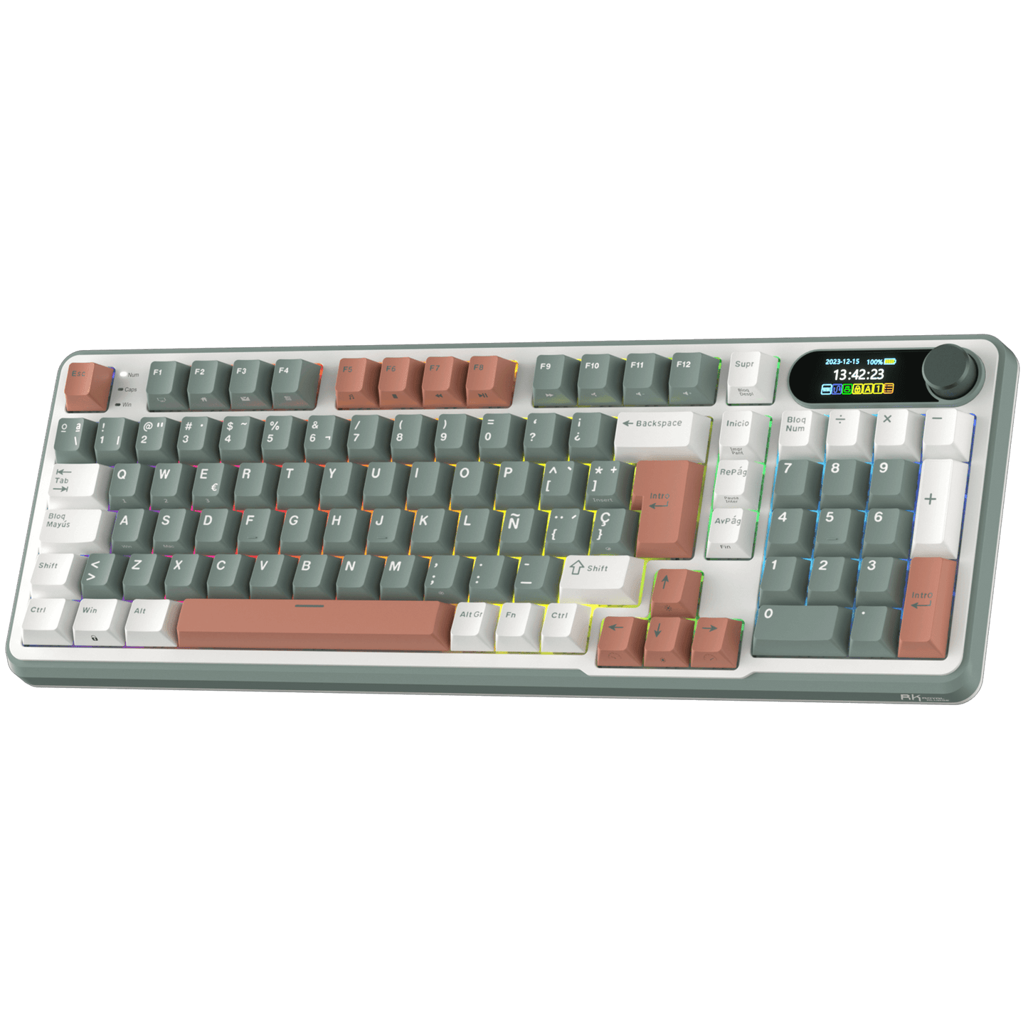 RK ROYAL KLUDGE S98 ES Teclado Mecánico con Smart Display y Botón, Montaje Superior 96% Teclado Mecánico Inalámbrico BT/2.4G/USB-C, Hot-Swappable, Soporte de Software, 98 Teclas, QWERTY