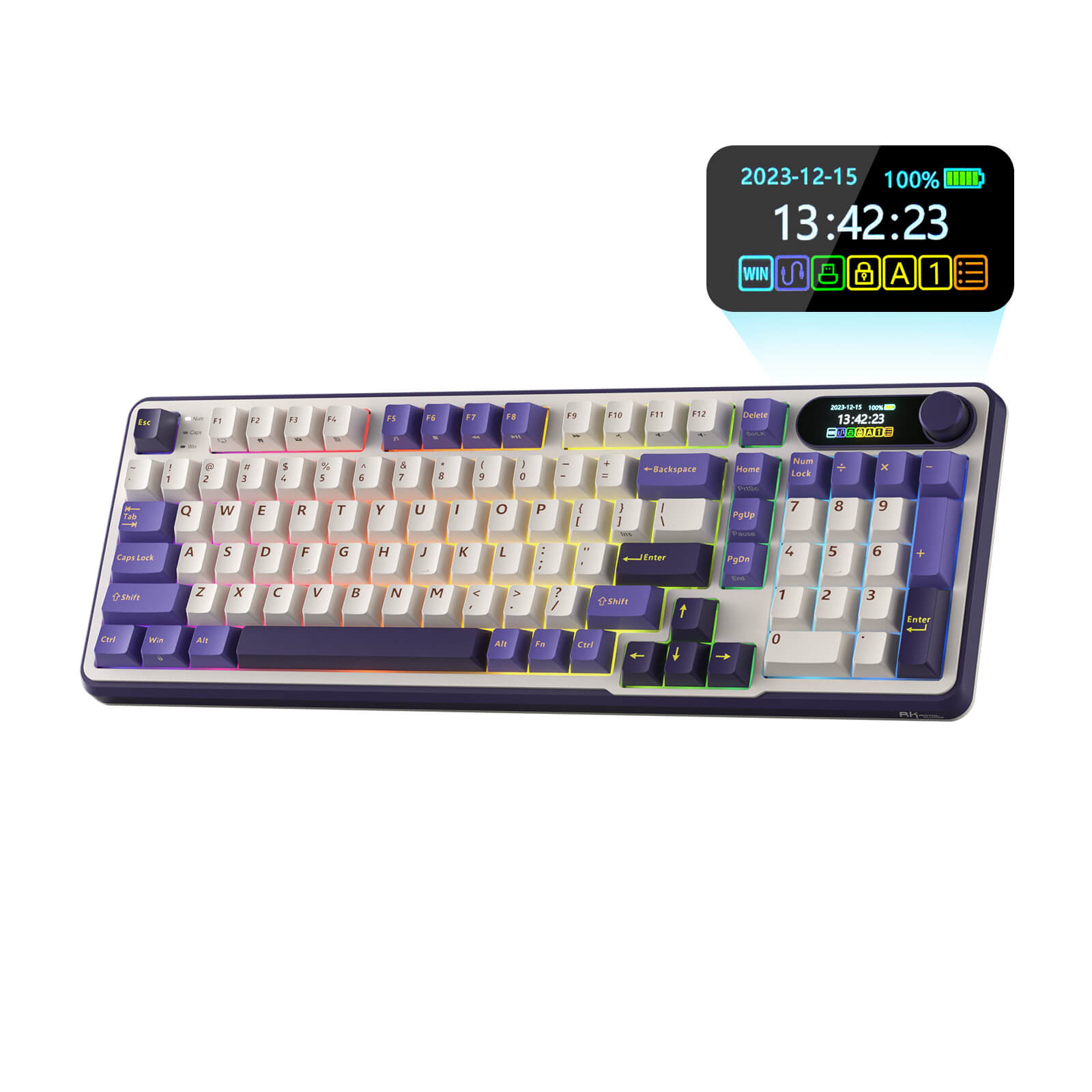 RK ROYAL KLUDGE S98 Wireless Hot-Swappable RGB Keyboard, Lavender Purple