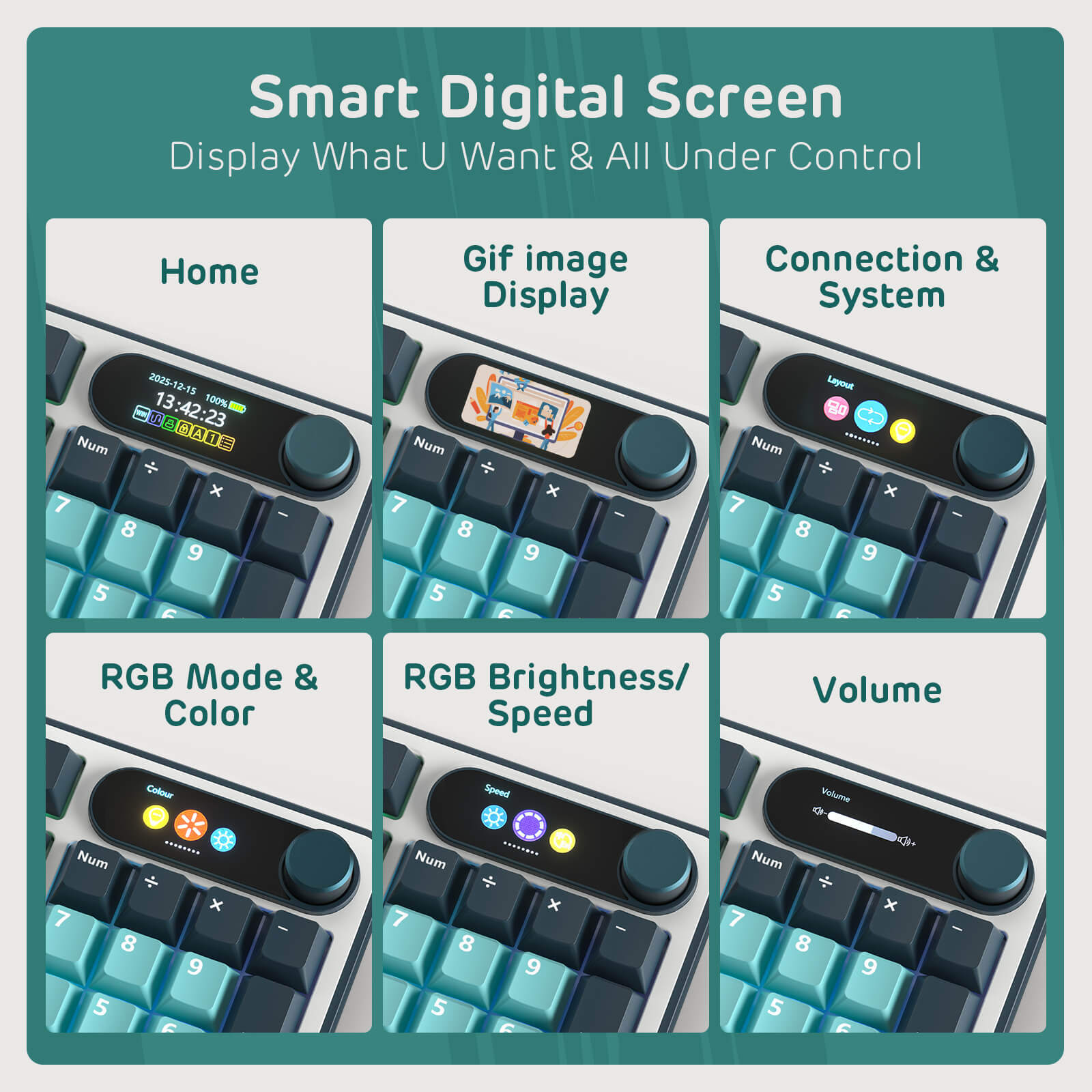 Smart digital screen on S98 keyboard with various functions displayed.