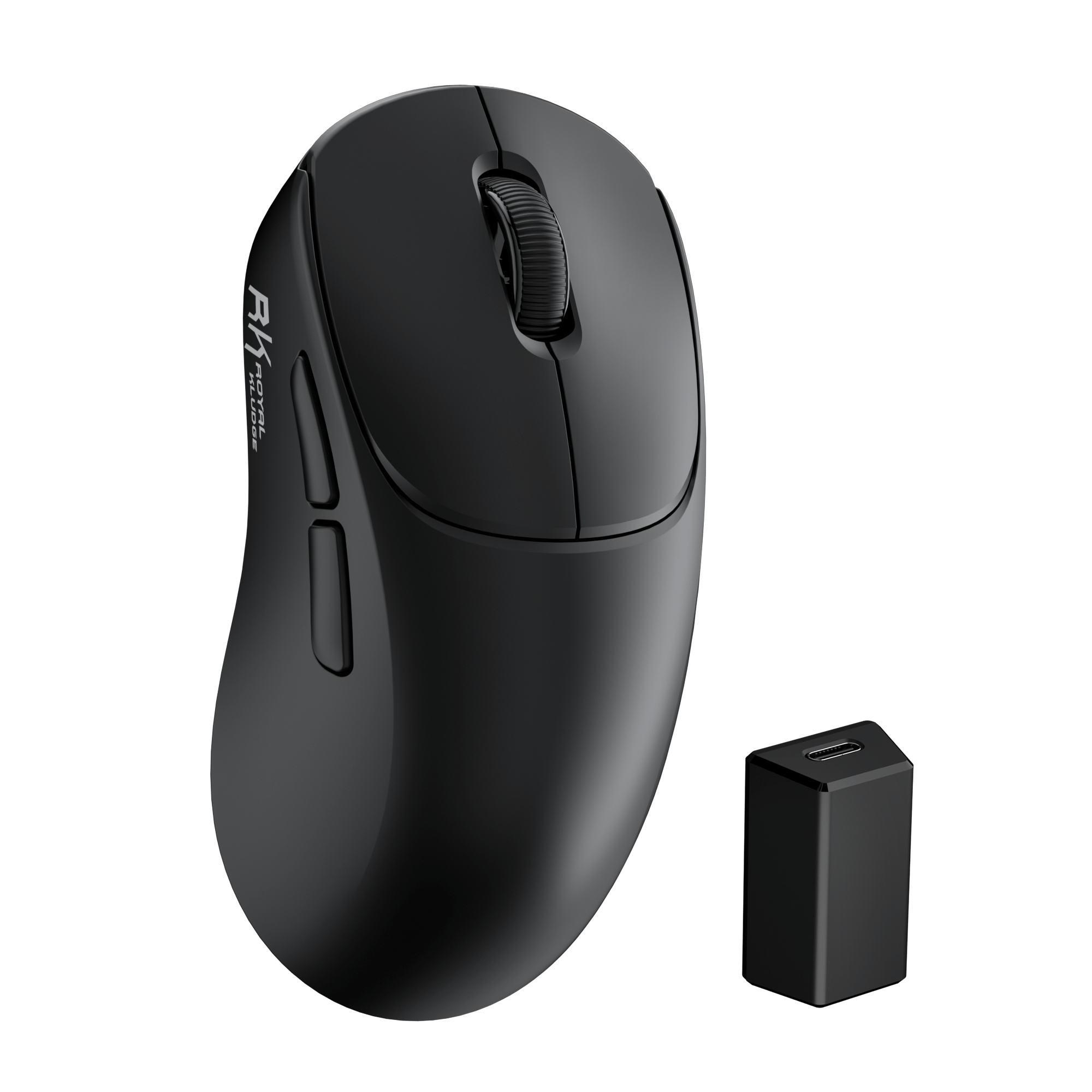 RK ROYAL KLUDGE MG5 wireless gaming mouse in black, front view on white background