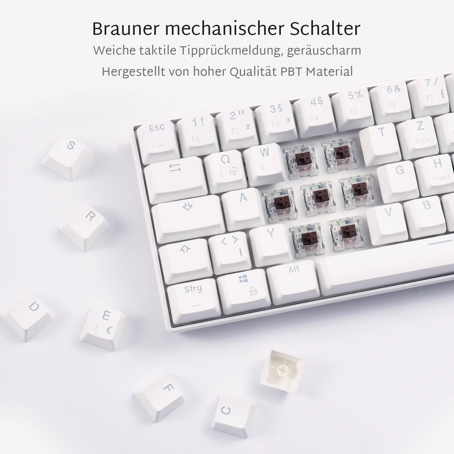 RK ROYAL KLUDGE RK61-DE QWERTZ Kabelgebundene / Bluetooth 60% Mechanische Tastatur