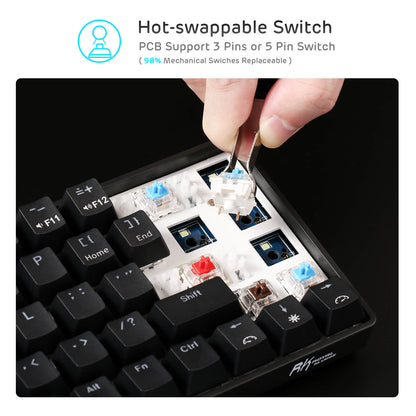 RK68 Wireless Mechanical Keyboard with hot-swappable switch feature, allowing easy customization without soldering