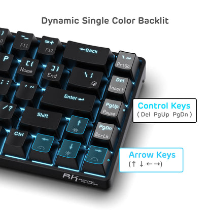 RK68 Wireless Mechanical Keyboard displaying dynamic blue LED lighting modes, customizable for personalized gaming experiences