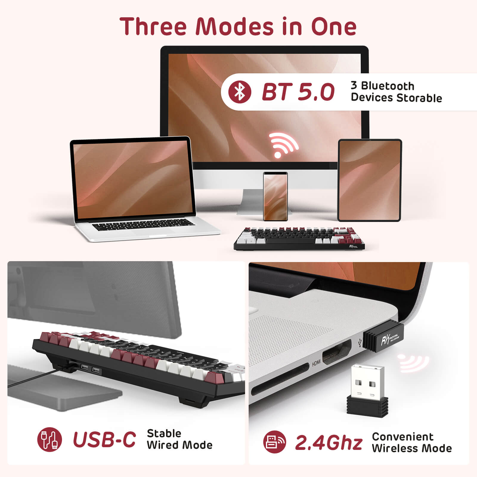 75% Triple Mode BT5.02.4GUSB-C Hot Swappable Mechanical Keyboard