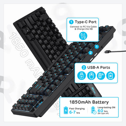 RK ROYAL KLUDGE RK89 85% Triple Mode BT5.0/2.4G/USB-C Hot Swappable Mechanical Keyboard, 89 Keys Compact Mechanical Keyboard