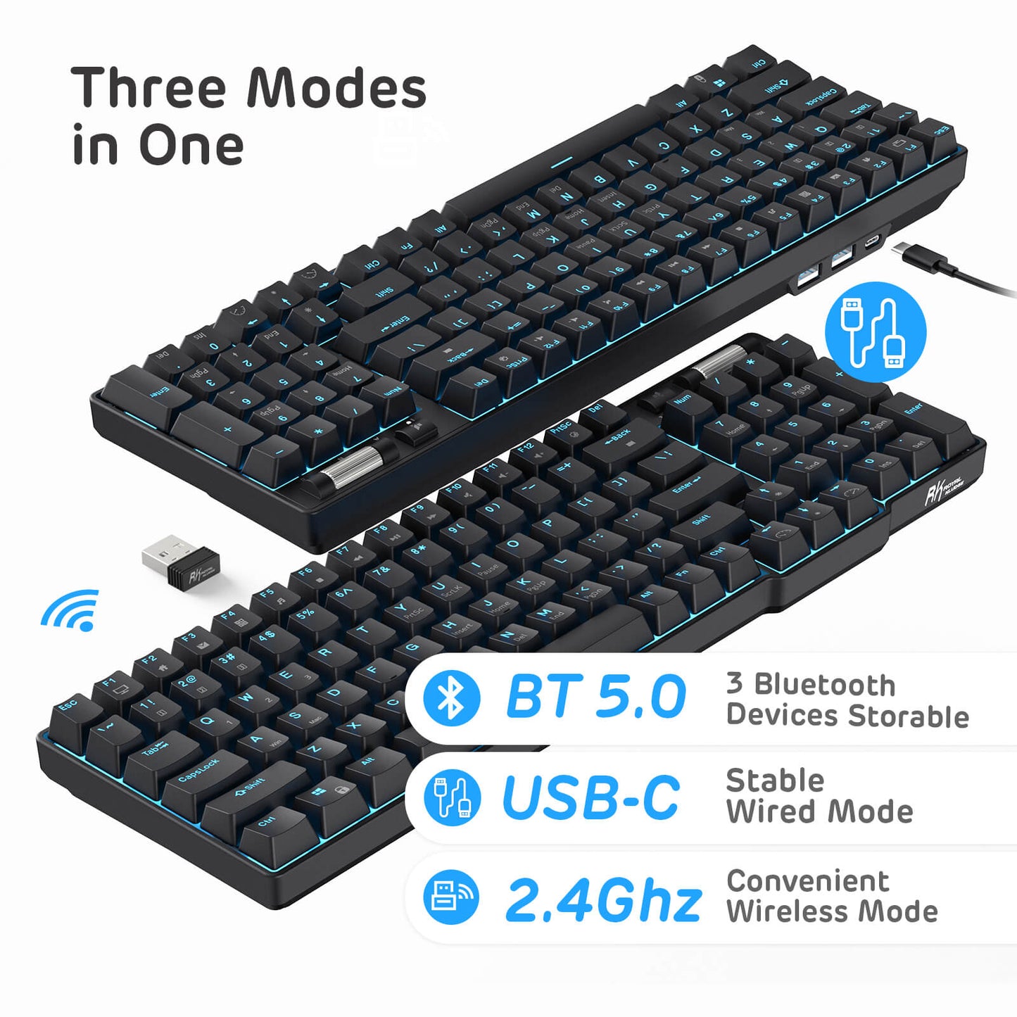 RK96 Wireless Mechanical Keyboard in Black with RGB Lighting, Triple-Mode Connection, and Durable Build for Gaming