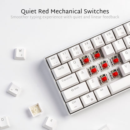 RK Royal Kludge RK61 61 Keys Mechanical Gaming Keyboard bluetooth Wired Dual Mode Keyboard White Red Switch