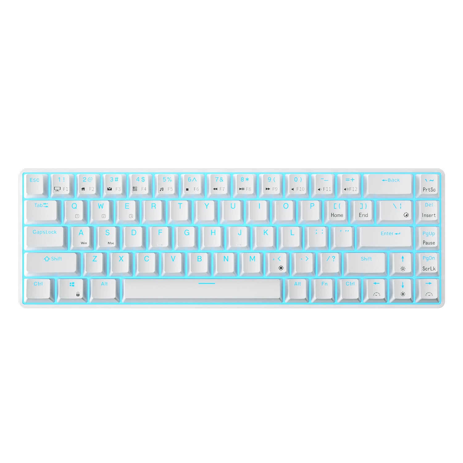 RK68 65% Wireless Mechanical Keyboard with compact 68-key layout, comparing size to standard full-size keyboards