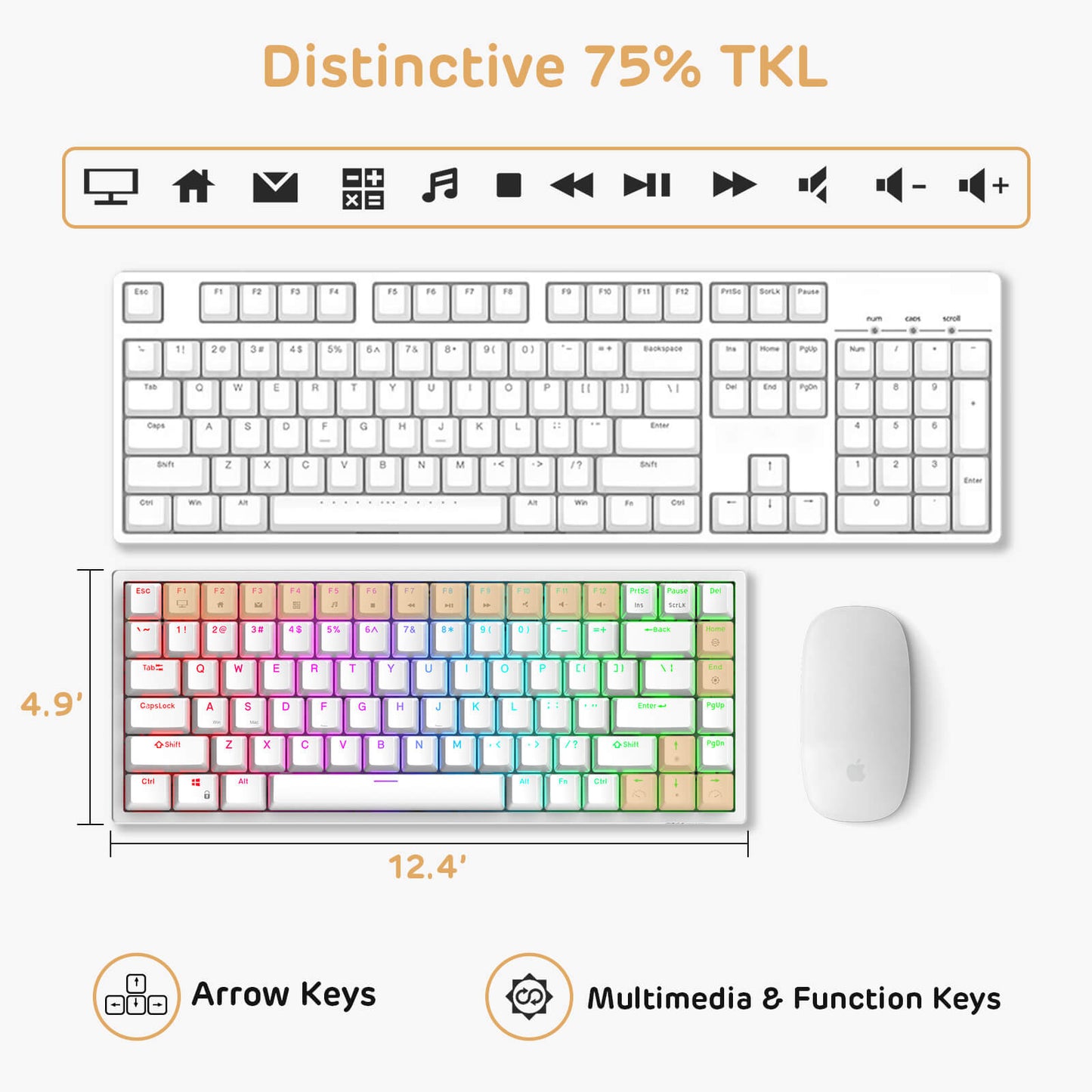 RK ROYAL KLUDGE RK84 Wired RGB 75% 84 Keys Tenkeyless TKL  Hot Swappable Mechanical Keyboard white