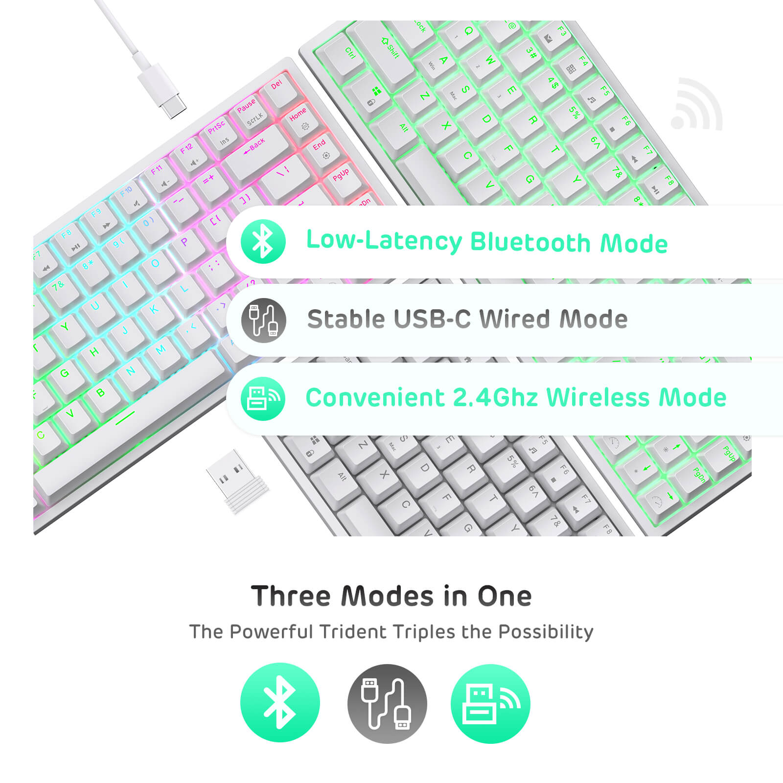 RK84 best 75 mechanical keyboard , White, Hot Swappable with USB-C wired, 2.4Ghz Wireless and Bluetooth Connectivity